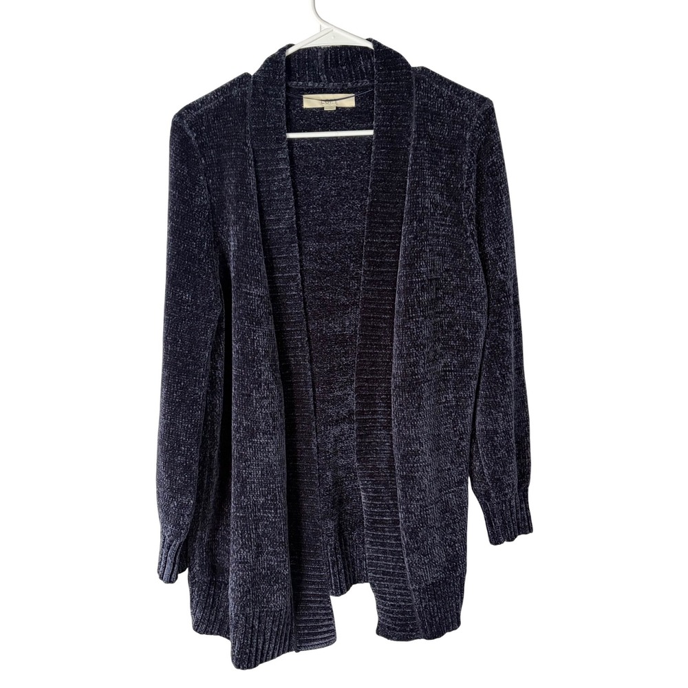 LOFT Women's Blue Chenille Open Front Cardigan Sweater Size Large Cozy Soft